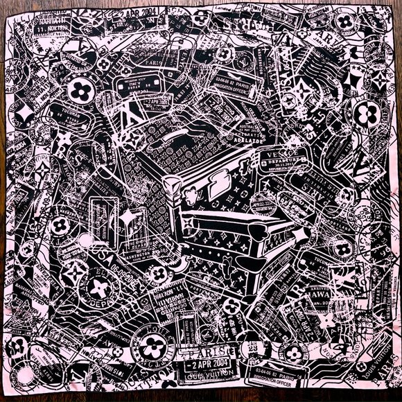 New Louis Vuitton Scarf Luggage Travel Stamps Pink Silk Wrap - Picture 4 of 14